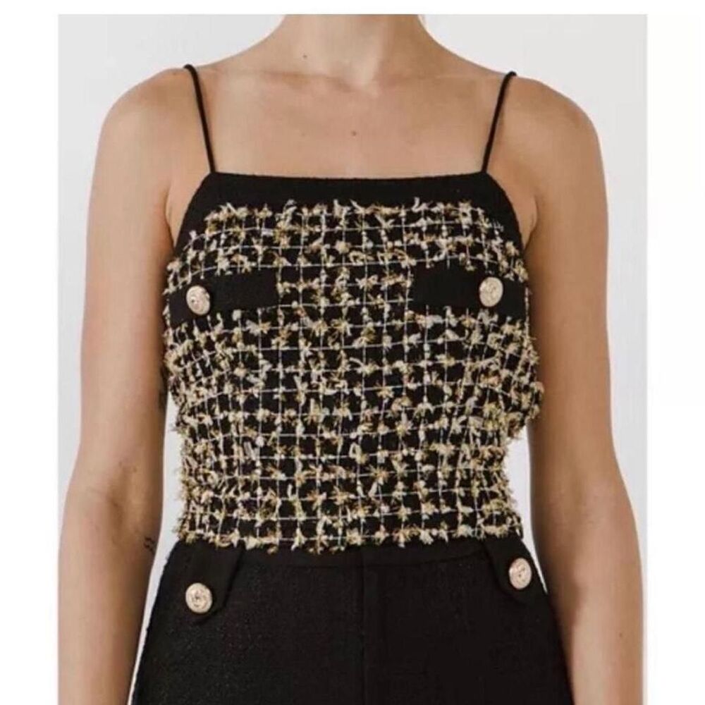 Endless Rose Women's Black and Gold Tweed Tank SZ S NWT